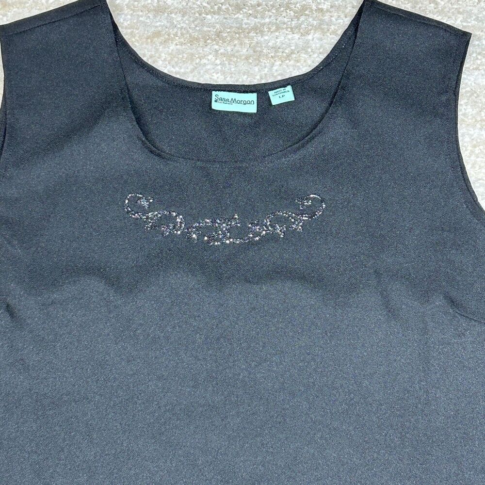 Sara Morgan Tank Top Womens LP Black Sleeveless Beaded Embellished Shell Classic - Picture 2 of 8